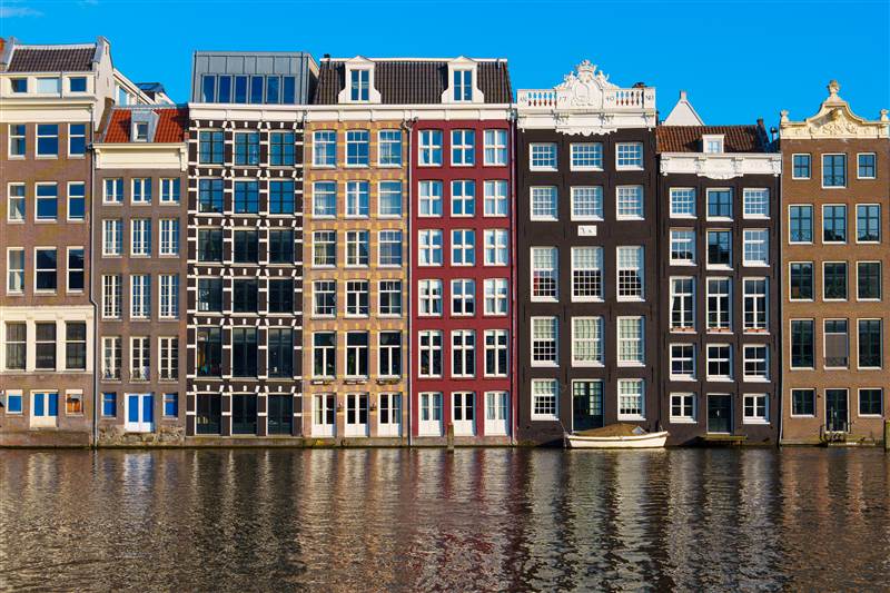 Colorful historic houses along Amsterdam canal