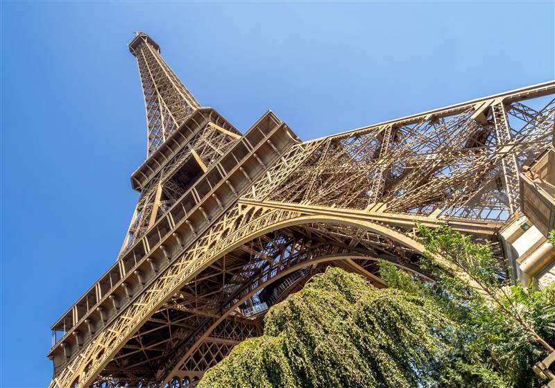 Eiffel Tower viewed from below in Paris